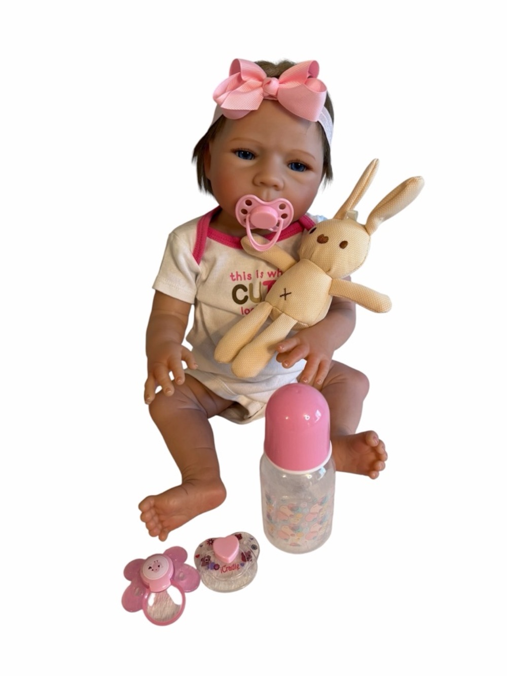 18” Anatomically Correct Silicone Sweet Girl Baby Doll with Magnetic Pacifiers